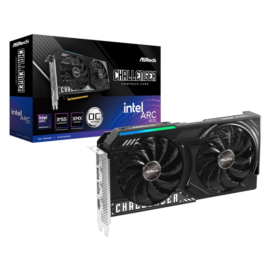 Tarjeta de Video Asrock Intel ARC B570 Challenger 10GB OC GDDR6 2600 MHZ VG-B570CL10GO Color Negro