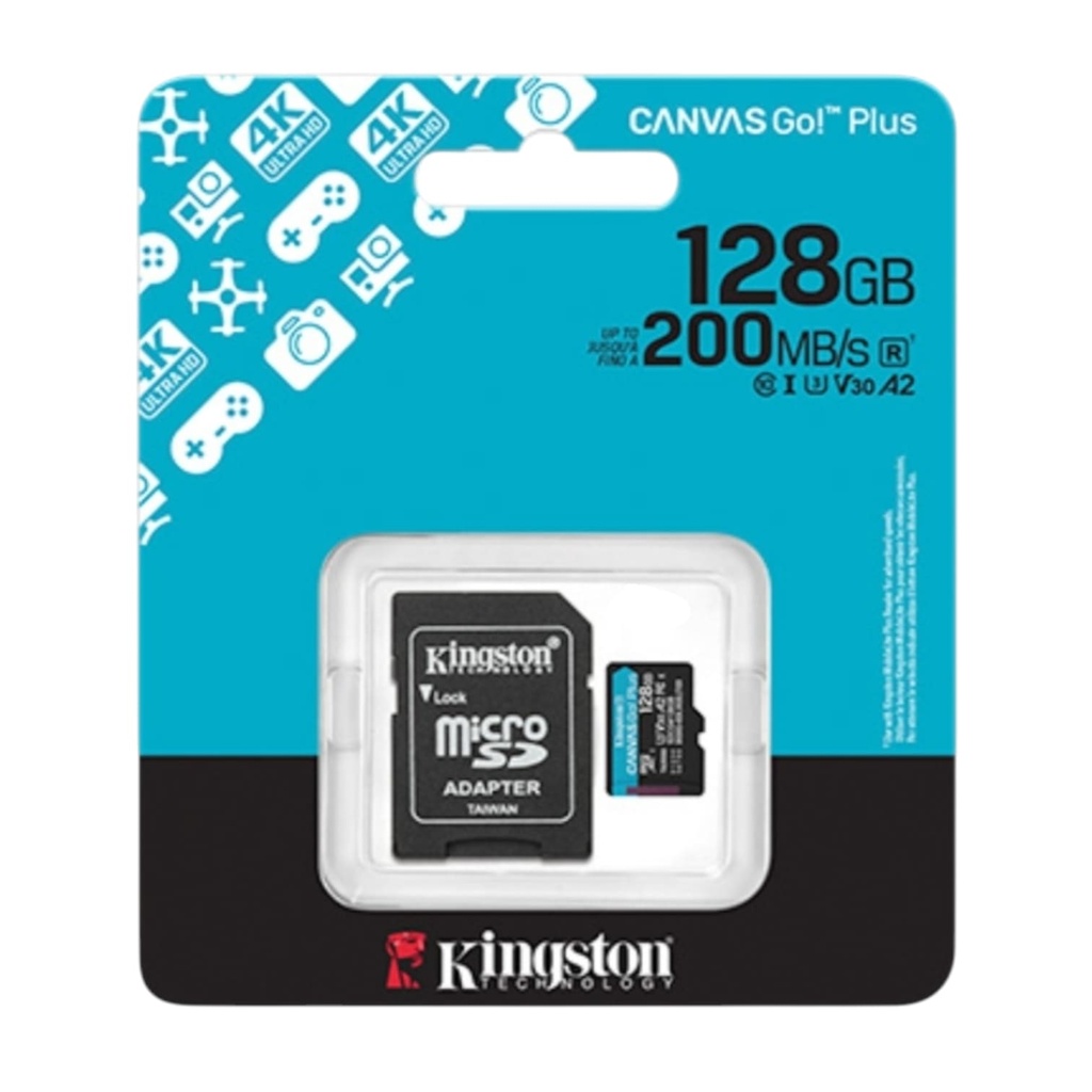 Memoria Micro Kingston SDCG4/128GB CLASE 10 UHS-I V30 200 MB/S / 100 MB/S Ideal Para Drones y Camaras Deportivas