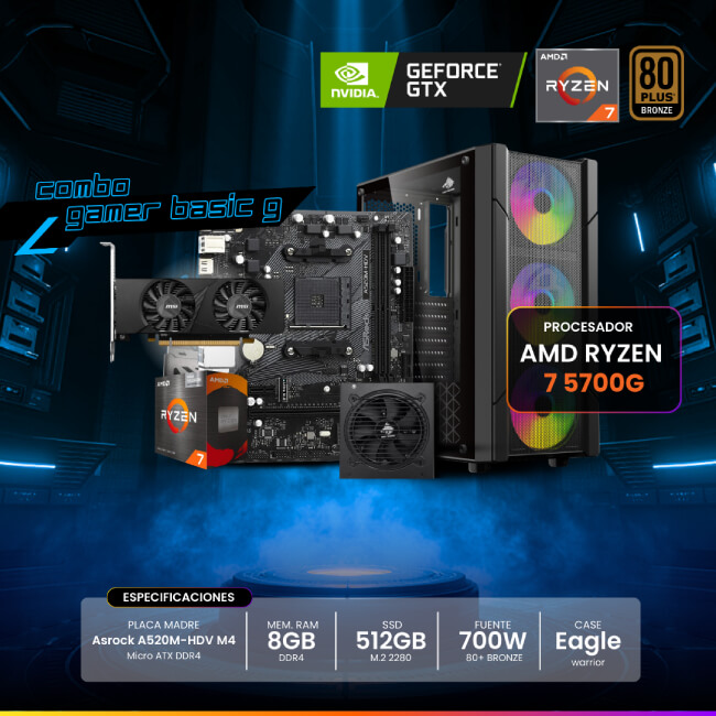CPU Combo Gaming - Ryzen 7 5700G - Basic con Tarjeta Grafica