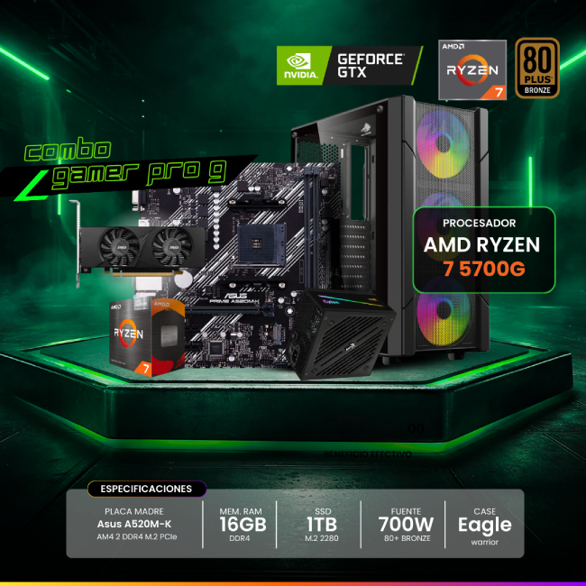 CPU Combo Gaming - Ryzen 7 5700G - PRO con Tarjeta Grafica