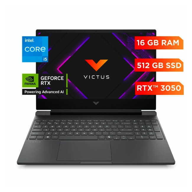 Laptop HP Victus Gaming 15-FA2014LA Core i5-13420H 512GB SSD 16GB RAM 15.6" 1920x1080 144Hz FHD NVIDIA RTX 3050 6GB W11 Home Teclado Español Color Negro