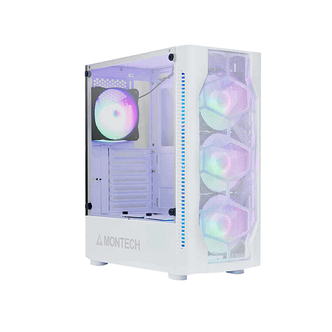 CASE MONTECH X1 MEDIA TORRE CON 4 VENTILADORES COLOR BLANCO