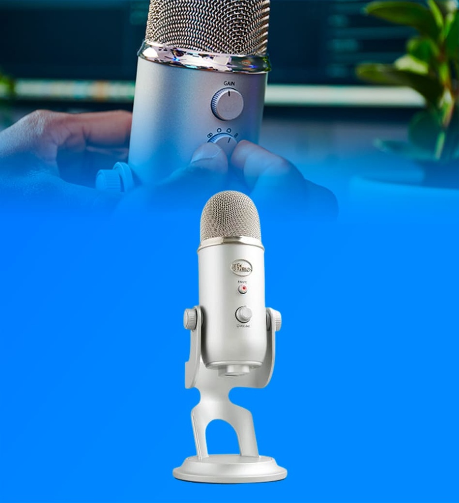 MICROFONO PARA STREAMING LOGITECH BLUE YETI USB COLOR PLATEADO