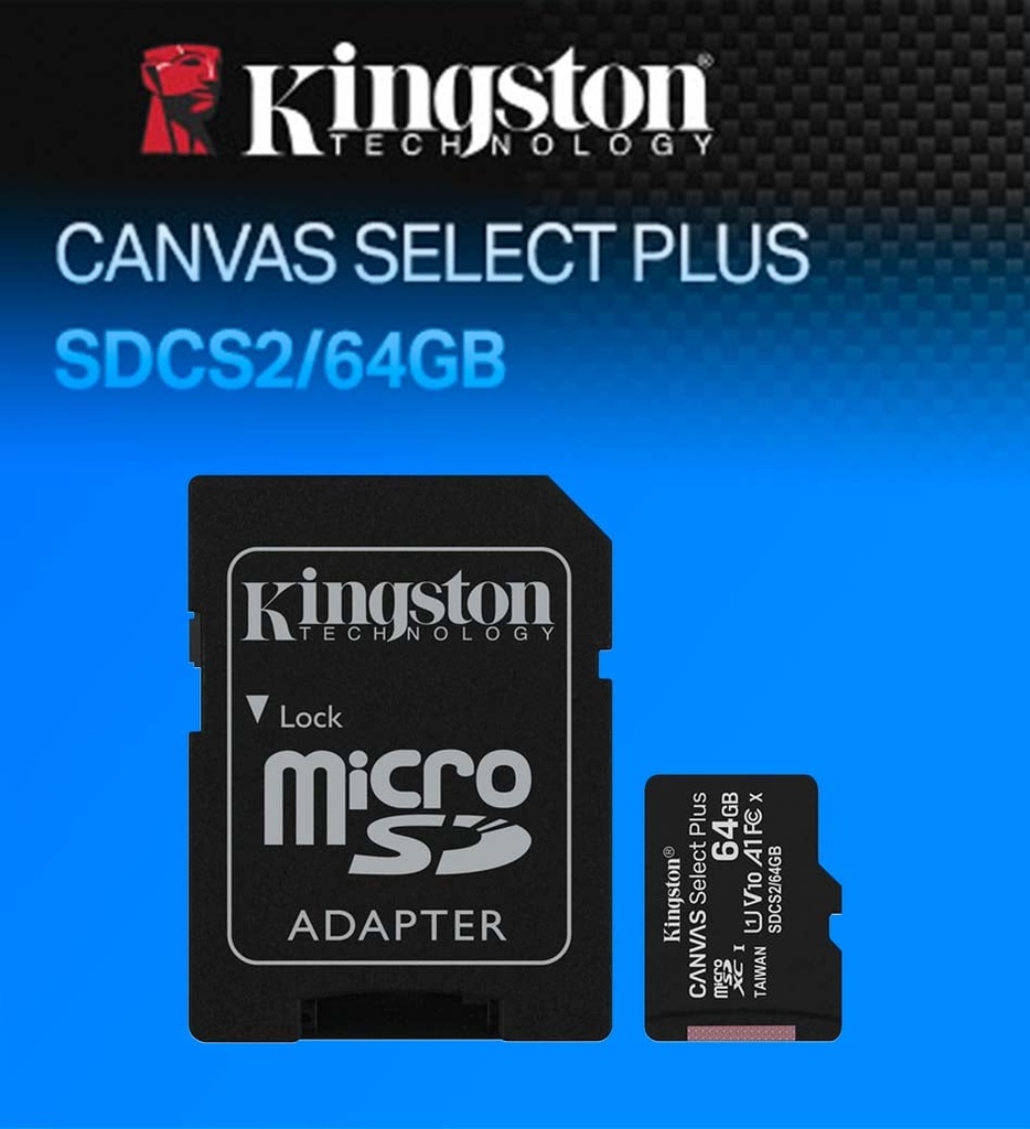 TARJETA MICROSD KINGSTON MICSDXC SDCS2/64GB CANVAS SELECT PLUS 64GB 100R A1 C10