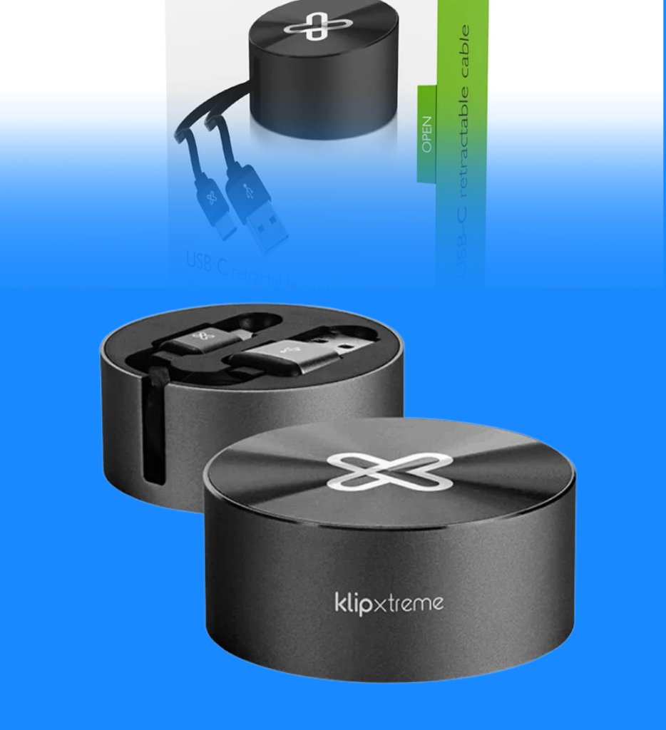 Cable Klip Xtreme KAC-110BK USB C - USB A Retractil 1 Metro Color Negro
