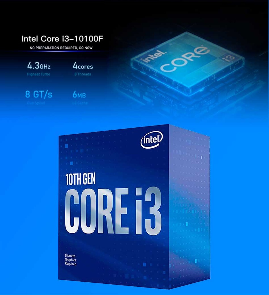 PROCESADOR INTEL I3-10100F 3.6 GHZ 4 NUCLEOS