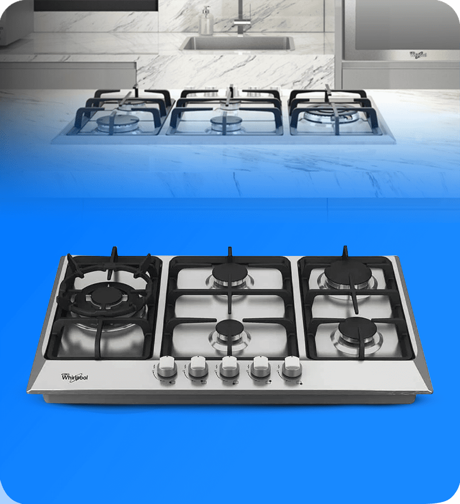Cooktop Whirlpool 30" Gas 5 Quemadores Encendido Electronico Acero Inoxidable Hierro Fundido