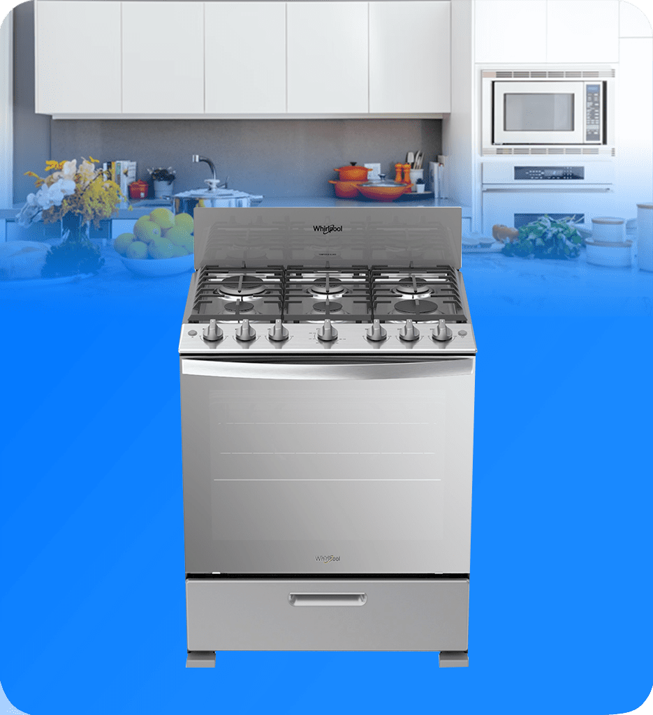 Estufa Whirlpool 30" 6 Quemadores Acero Inoxidable Hierro Fundido Sistema Stop Door Color Gris