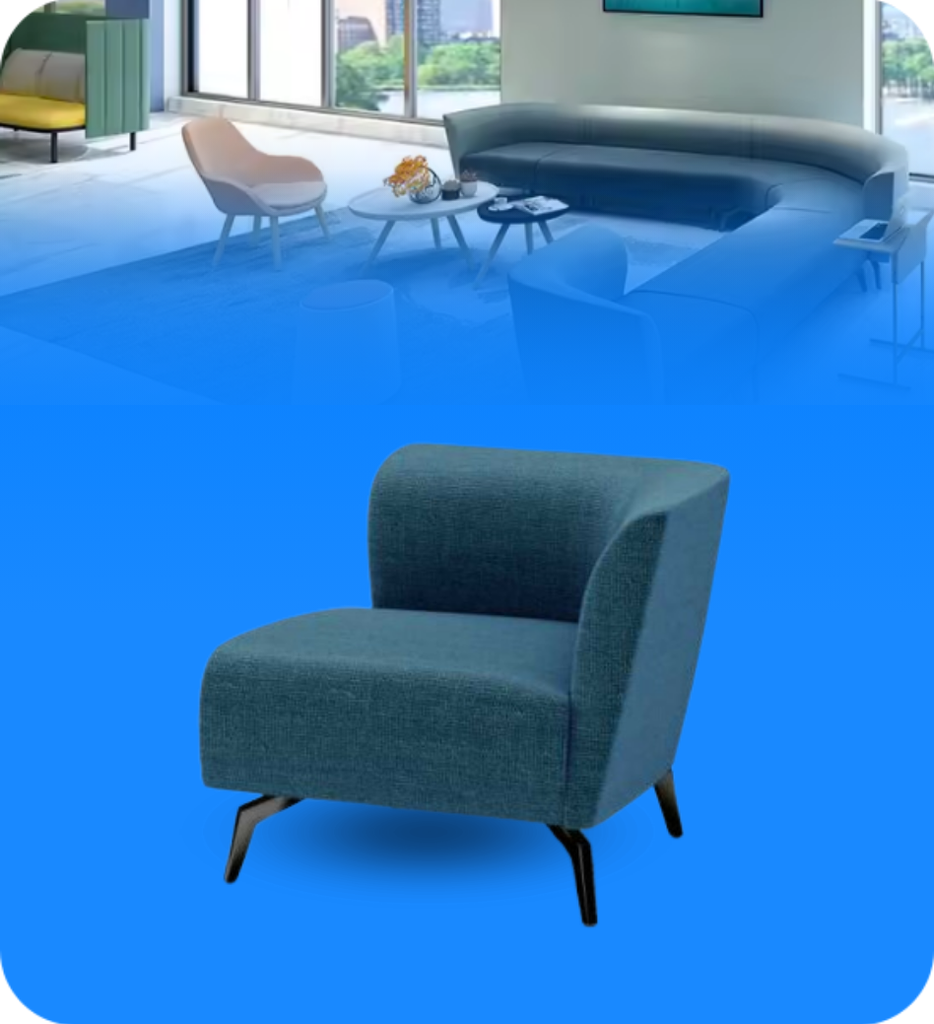 Sillon 4 Piezas Bony-SF Base de Acero Inoxidable Interior de Madera Maciza Color Azul