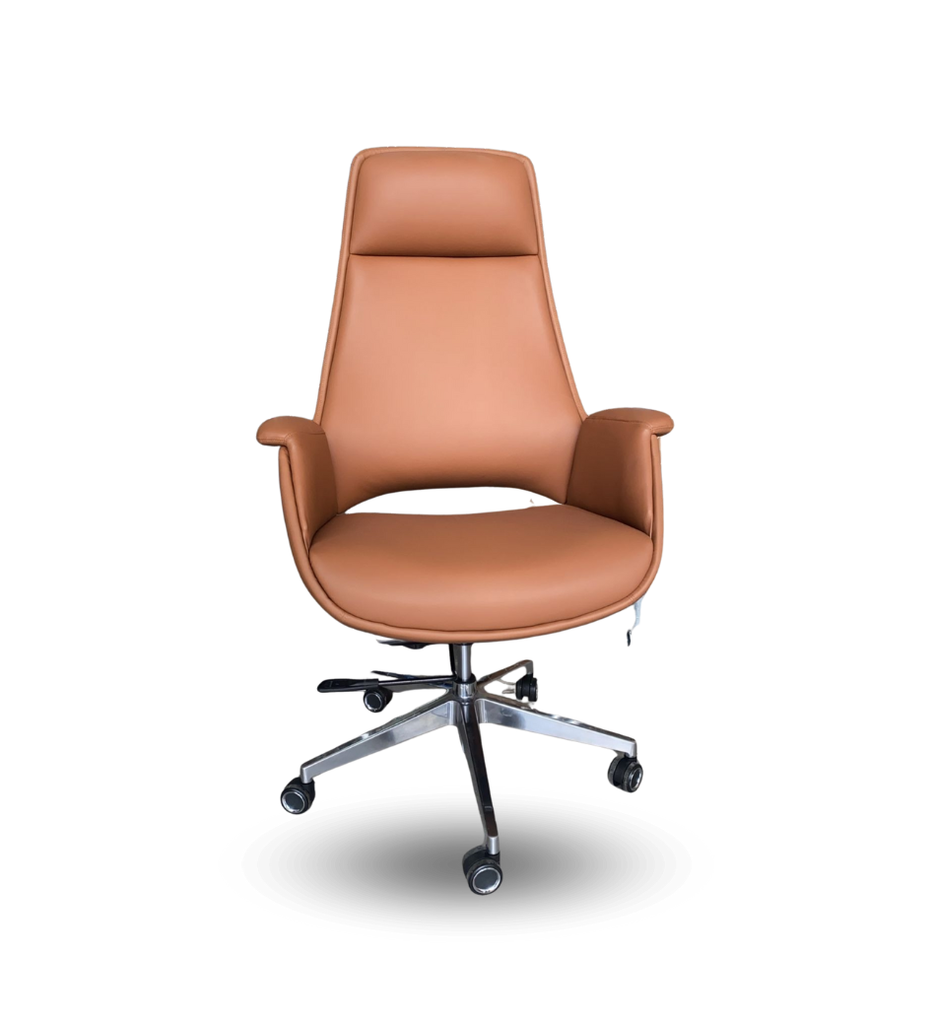 Silla de Cuerina MG-PY-022-A2- PU Con Respaldo Alto Base de Aluminio Color Cafe