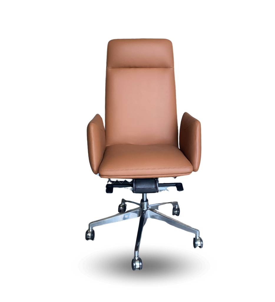 Silla de Cuerina MG-PY-002-A1-PU Esponja de Alta Densidad Base de Aluminio Color Café