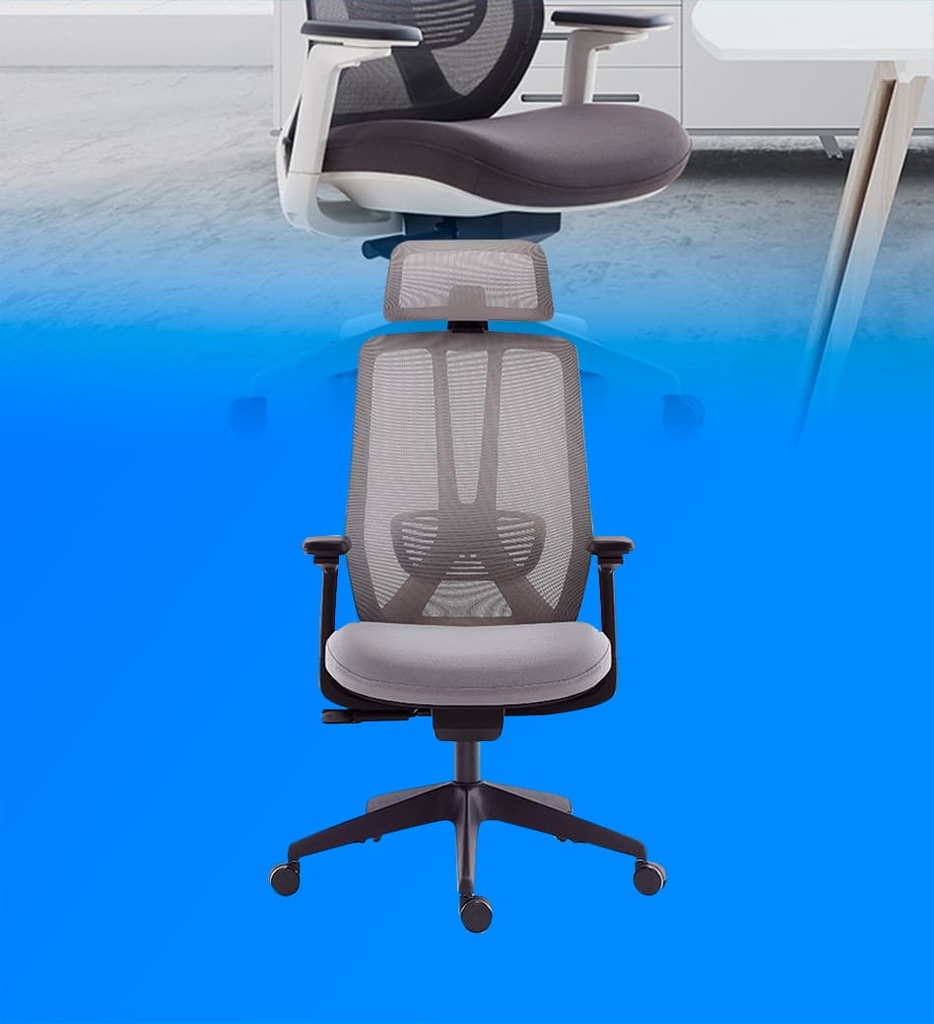 Silla MG-WB-013-A1-WH De Mesh y Tela Con Respaldo Alto y Reposa Cabeza Color Gris