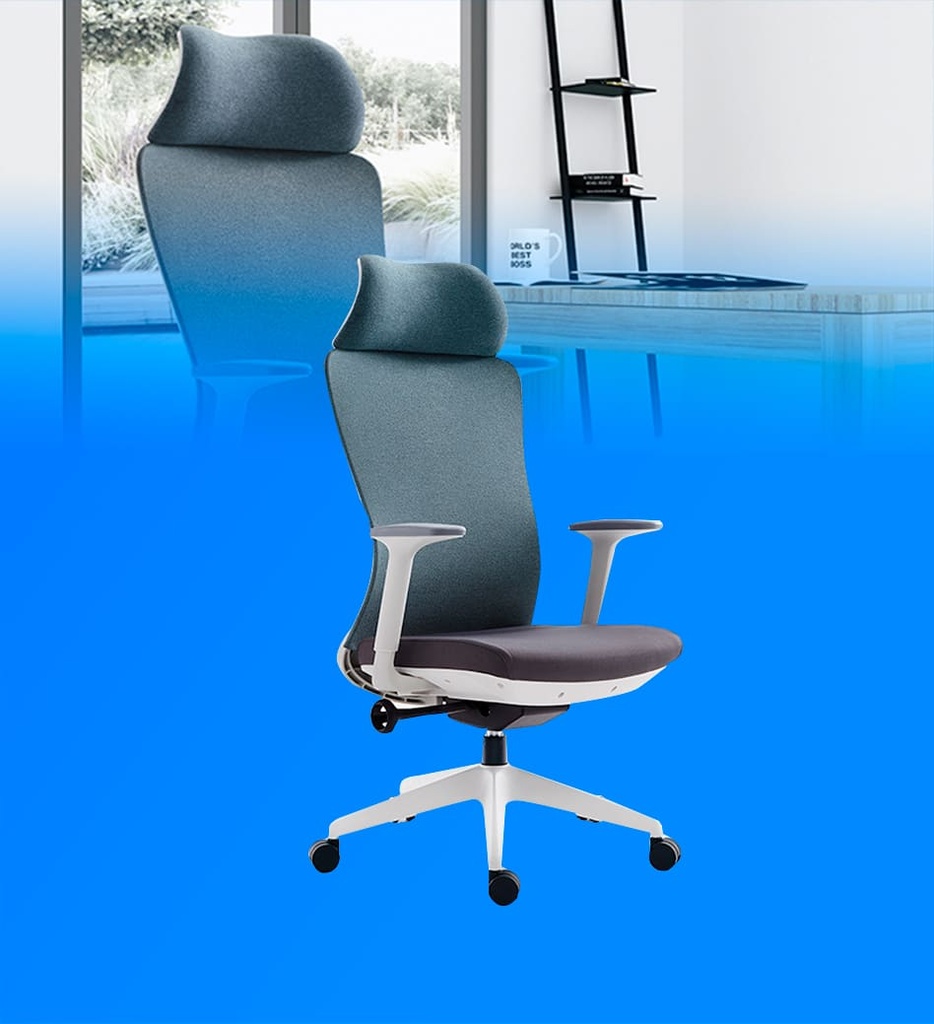 Silla MG-WB-008-A3-WH De Mesh y Tela Con Respaldo Alto y Reposa Cabeza Color Gris 