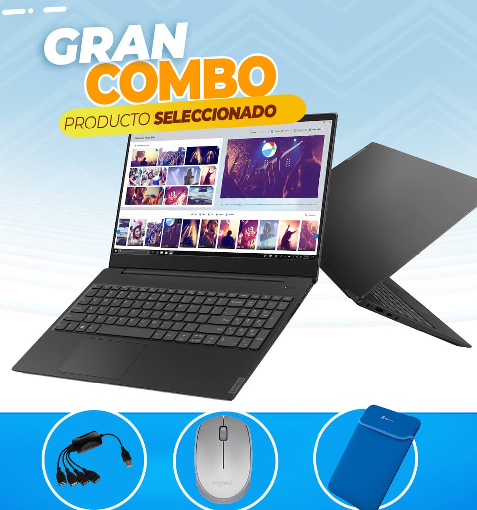 OFERTA LAPTOP LENOVO S340-15IIL CORE I3-1005G1 1.2GHZ 256GB SSD 8GB + FUNDA PARA LAPTOP KNS-415BL + MOUSE M170 LOGITECH + HUB XTC-320 4 PUERTOS USB