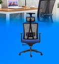 Silla MG-WB-001-A1-BK De Mesh y Tela Con Respaldo Alto Reposa Cabeza y Piernas Color Negro con Asiento Azul